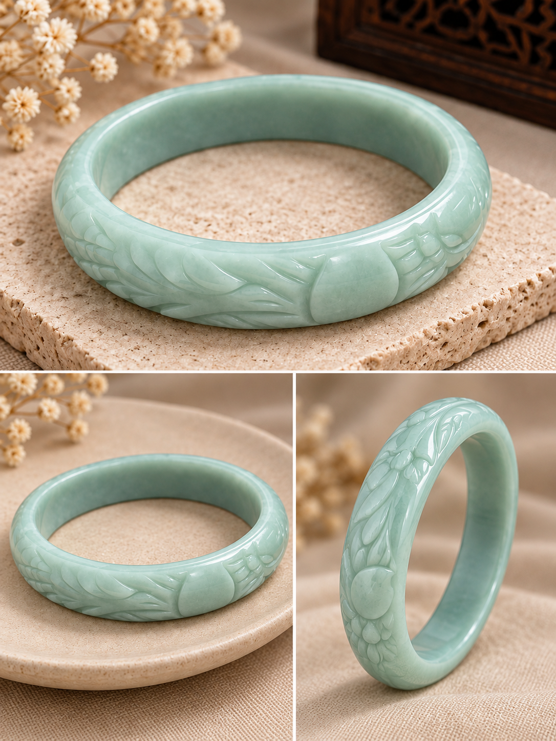 Jade Phoenix Dragon Carved Bangle