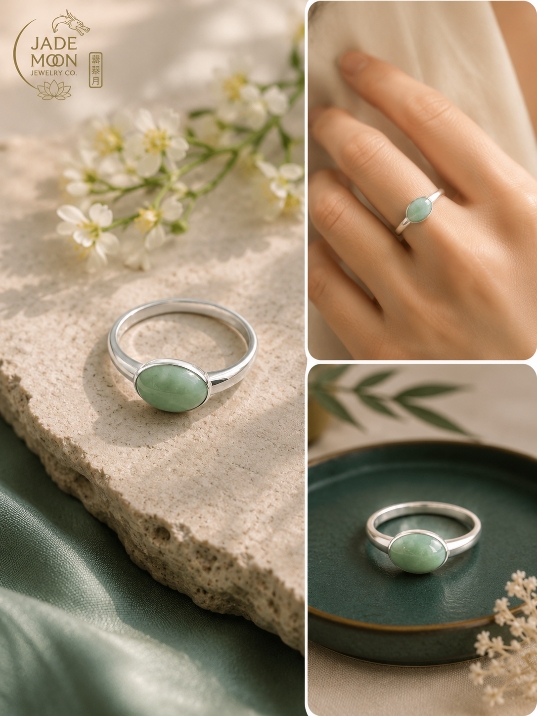 Jade Silver Adjustable Ring