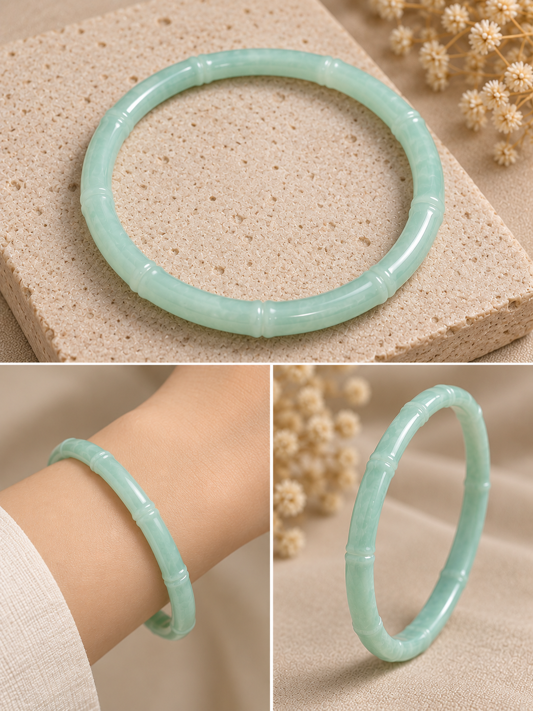 Jade Bamboo Carved Bangle