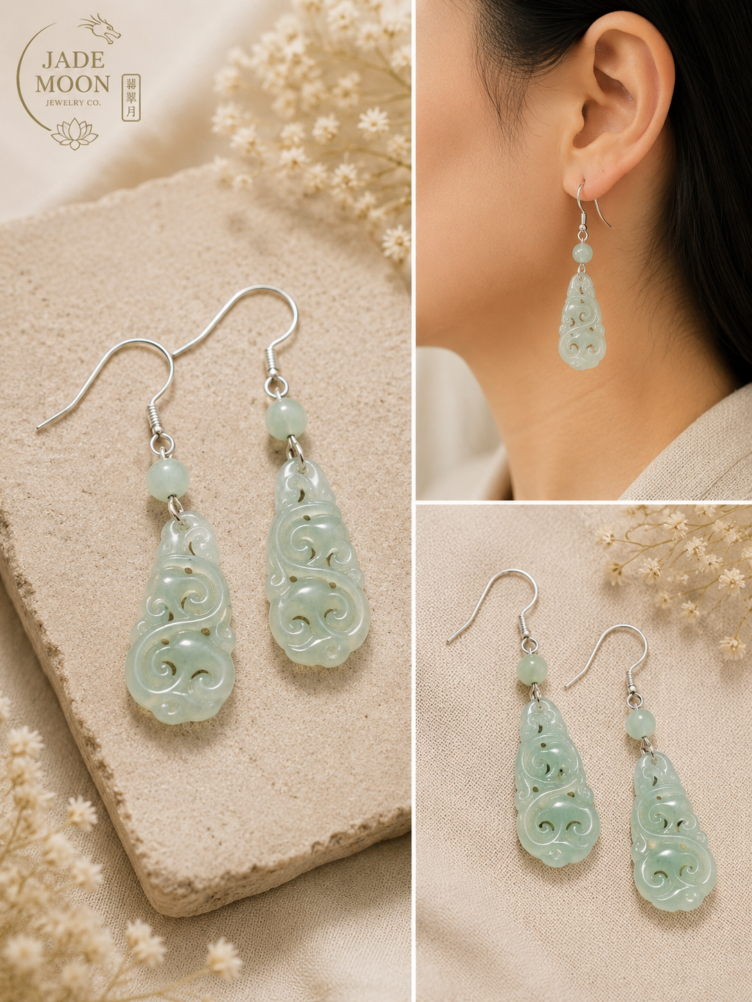 Jade Silver Cloud Dangle Earrings
